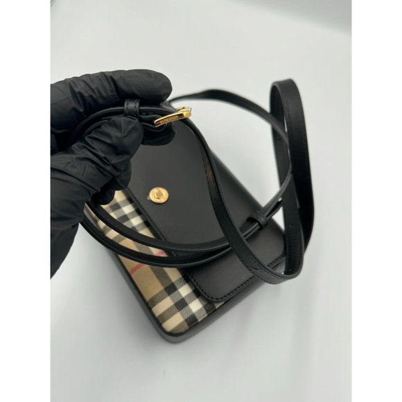 Burberry Hampshire Canvas Compact Leather Check Pattern Shoulder/Crossbody Bag A - Picture 5 of 16